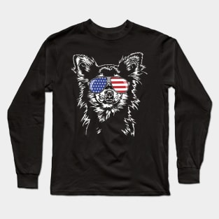 Proud Chihuahua American Flag sunglasses dog Long Sleeve T-Shirt